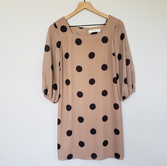 Amanda Uprichard Polka Dot Walsh Dress Tan Black Neutral SZ XS - Picture 2 of 6
